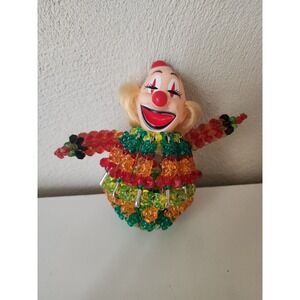 Vintage Beaded Safety Pin Ornament Clown Unique